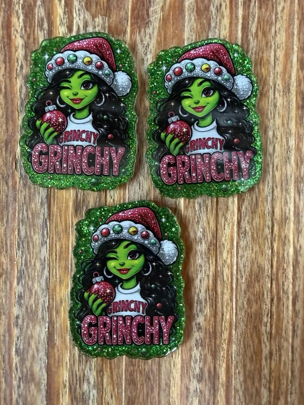 3 Pc Grinchy Girl Acrylic Flatbacks
